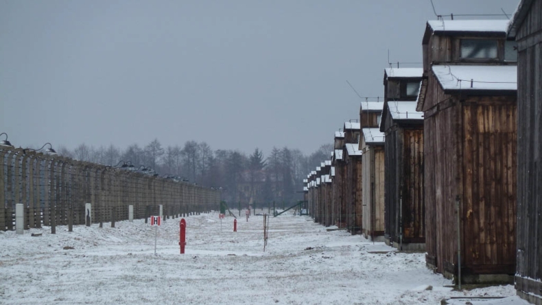 Barracones de madera en Auschwitz II.